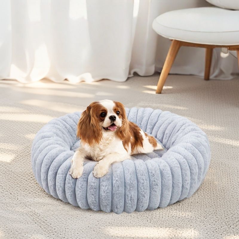 Grå myk cord donut hundeseng 60cm