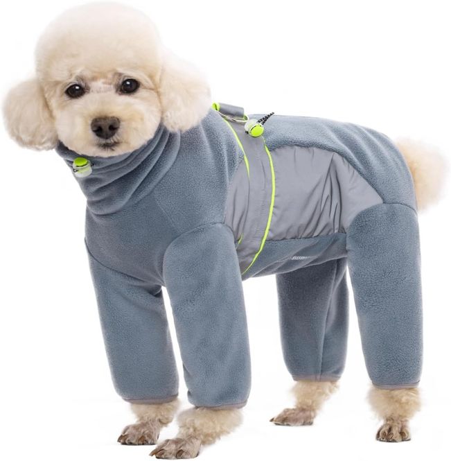 Hovedbilde Blågrå fleece heldress med refleks til små og mellomstore hunder