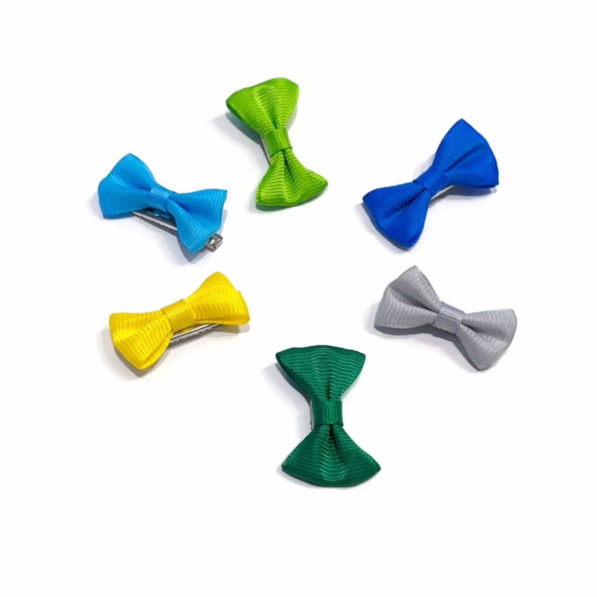 6pk ensfargede toppsløyfer med spenne - blågrønne toner