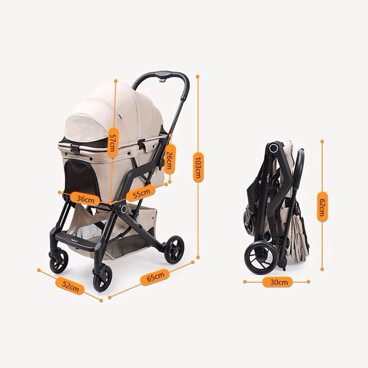 Sort kompakt sammenleggbar hundevogn