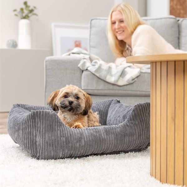 Hovedbilde Mørk grå ortopedisk cord hundeseng 