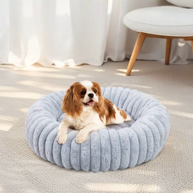 Grå myk cord donut hundeseng 80cm