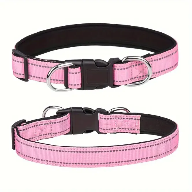 Hovedbilde Rosa premium polstret halsbånd med refleks og dobbel D-ring