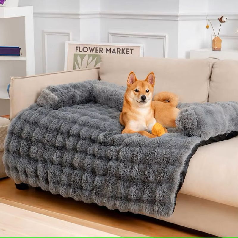 Grå fluffy sofaseng til hund og katt - Large