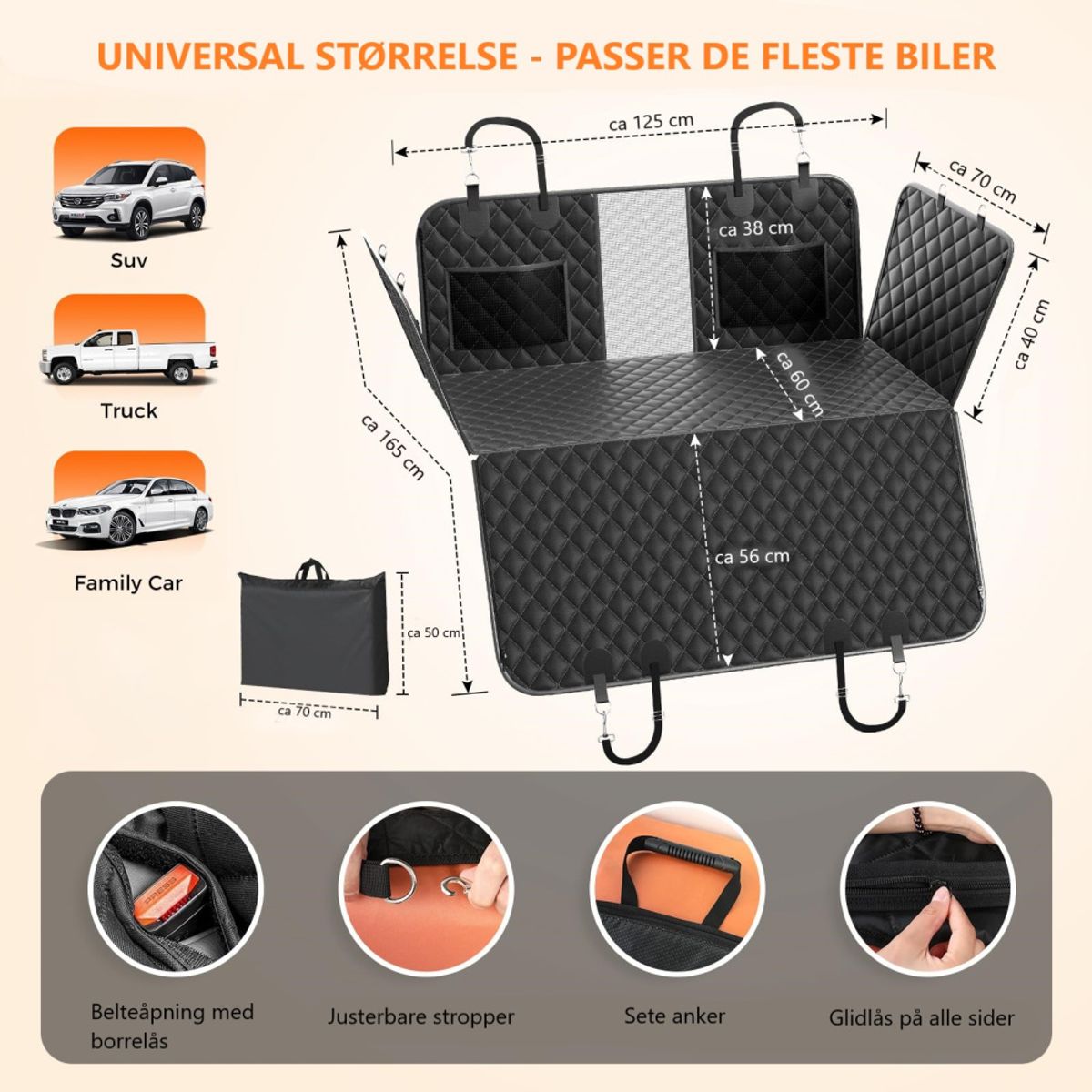 Bilsete trekk med plate for utvidet flate