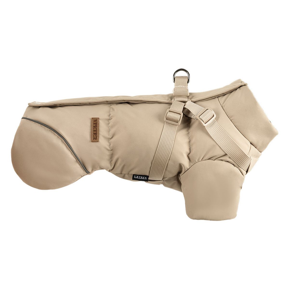 Beige hundejakke med integrert sele