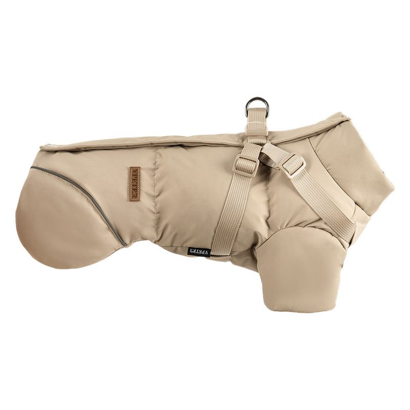 Beige hundejakke med integrert sele