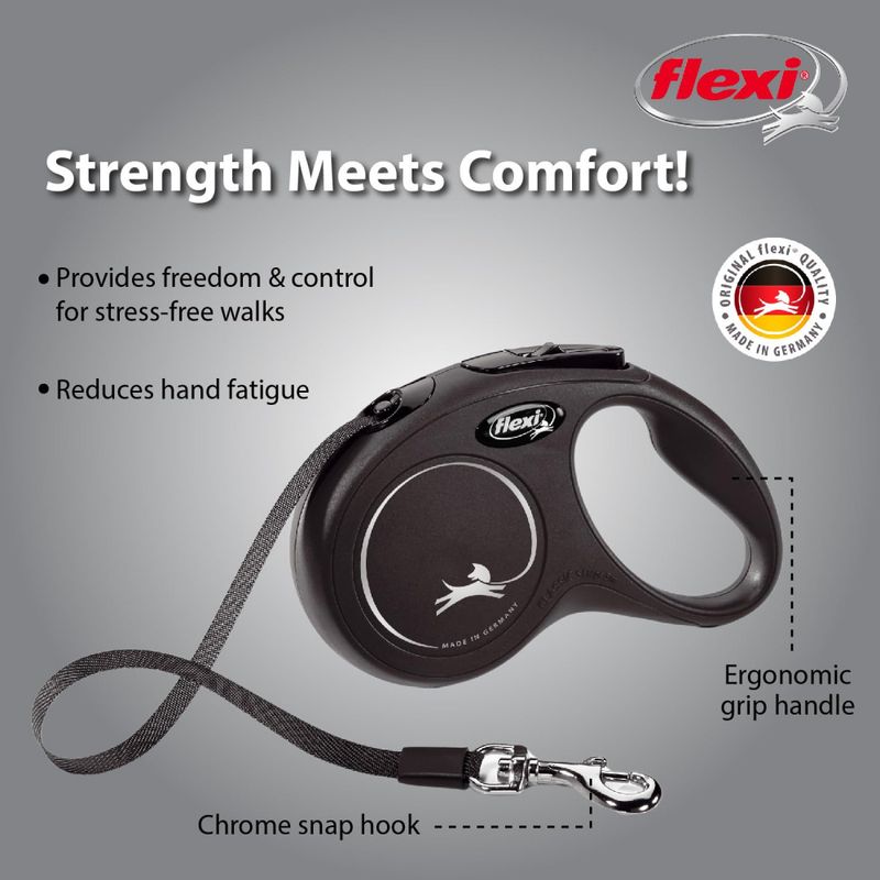 Sort Flexi New Classic hundebånd (Bånd 0-50kg)