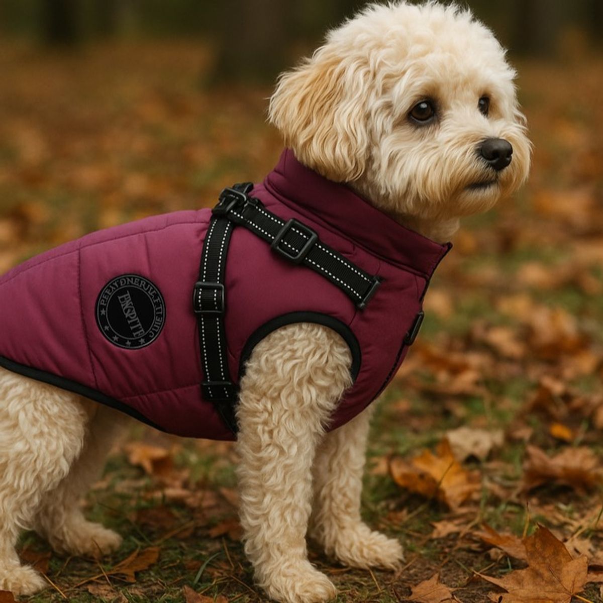 Vinrødt hundedekken-integrert sele