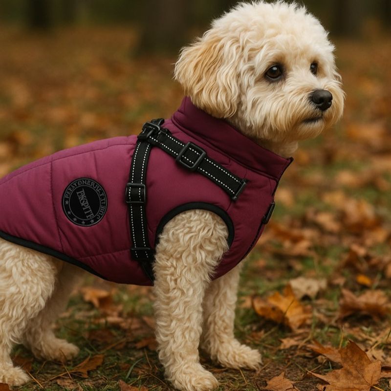 Vinrødt hundedekken-integrert sele