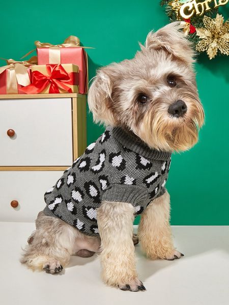 Hovedbilde Leopardmønstret strikket hundegenser