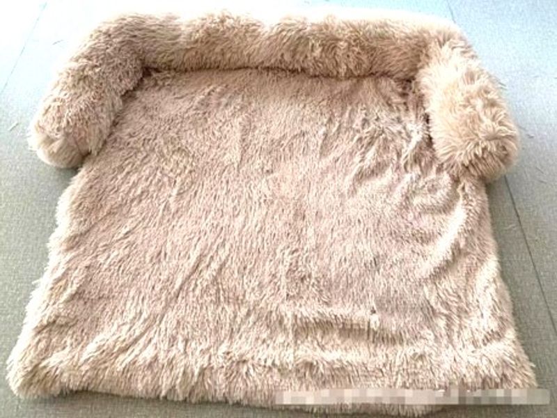 Beige fluffy hundeseng til sofa, seng, bil og gulv - Seng til hund og katt