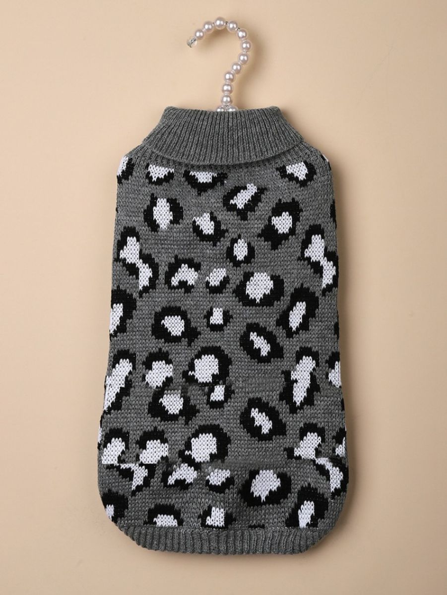 Leopardmønstret strikket hundegenser