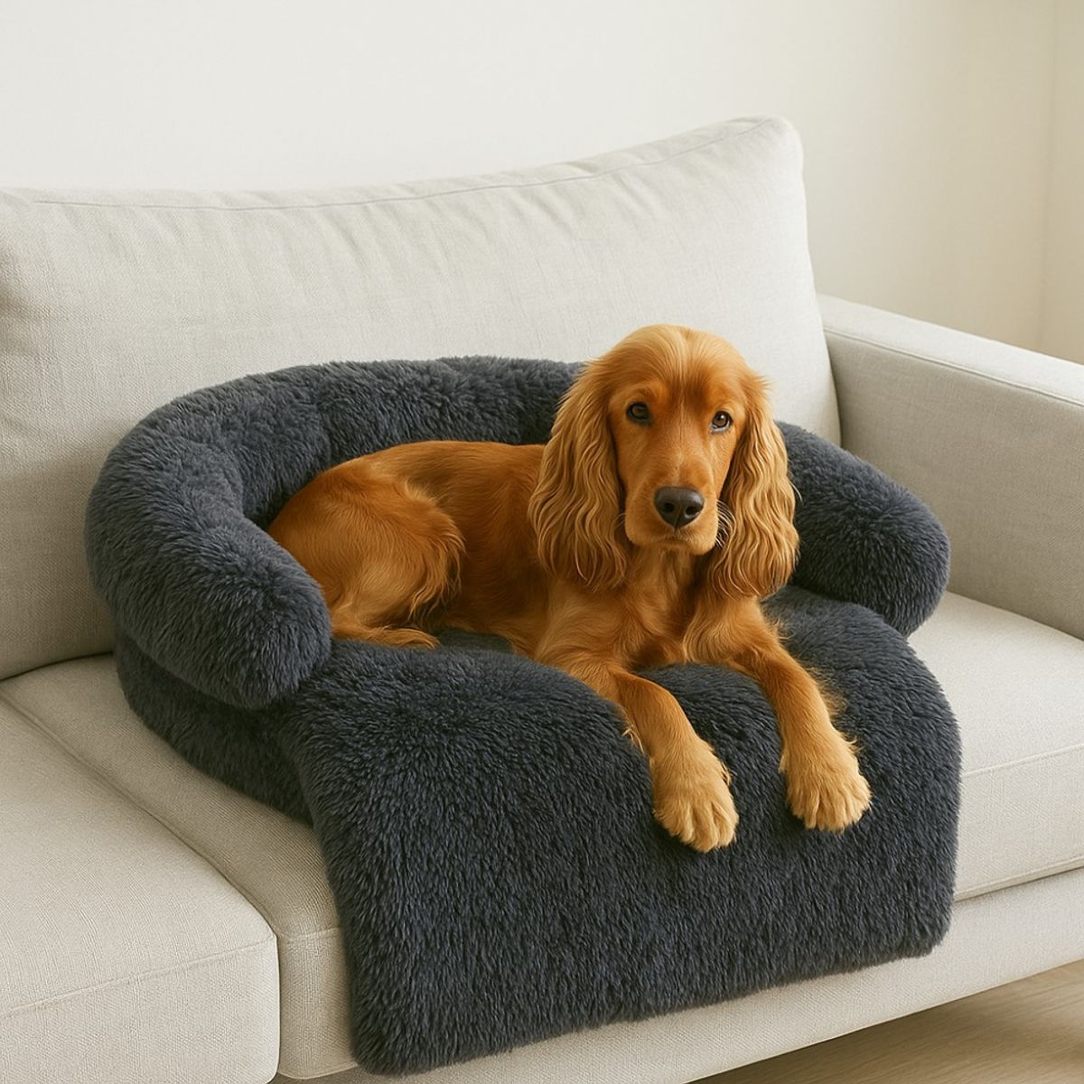 Mørk Grå fluffy hundeseng til sofa, seng, bil og gulv - Seng til hund og katt