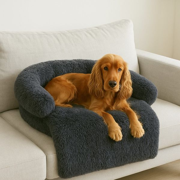 Hovedbilde Mørk Grå fluffy hundeseng til sofa, seng, bil og gulv - Seng til hund og katt