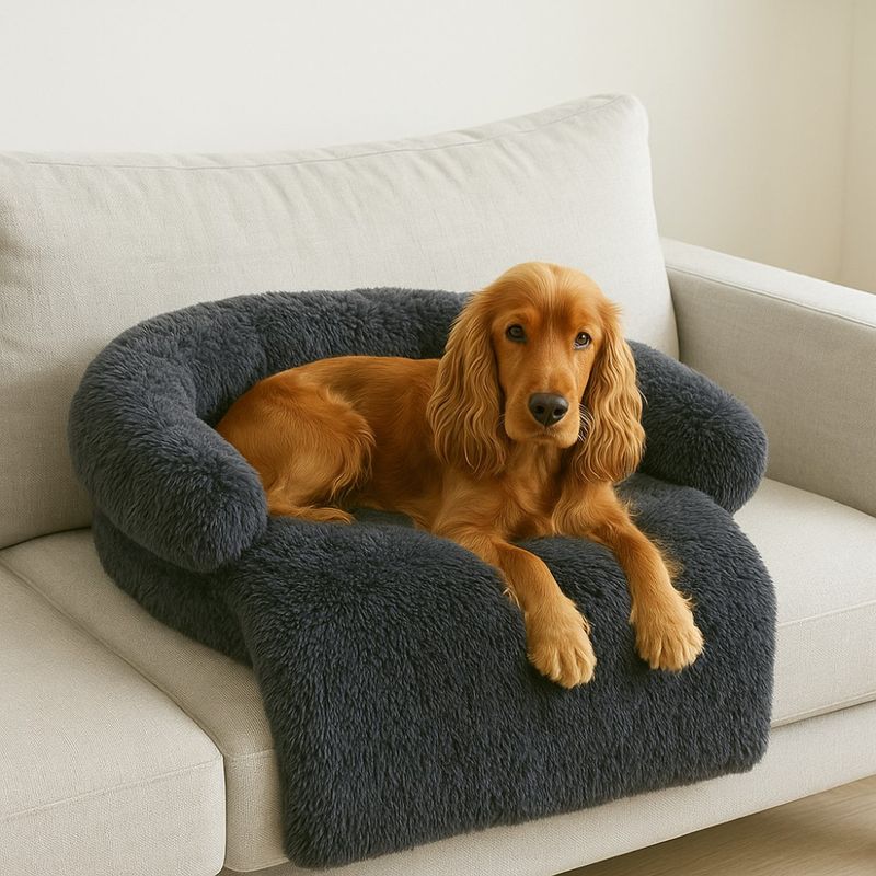 Mørk Grå fluffy hundeseng til sofa, seng, bil og gulv - Seng til hund og katt