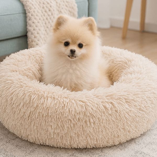 Hovedbilde Lys beige Donut hundeseng - Fluffy rund hunde - og katteseng, flere str