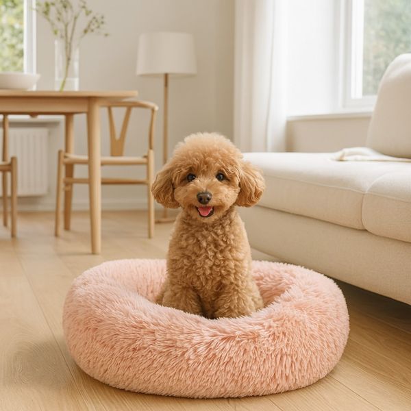Hovedbilde Rosa Donut hundeseng - Fluffy rund hunde - og katteseng, to str