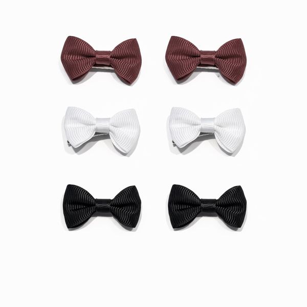 Hovedbilde 6pk ensfargede toppsløyfer med spenne - sort/brun/hvit