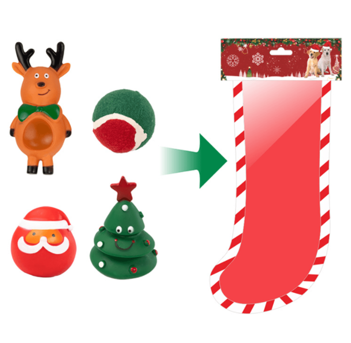 Julestrømpe med hundeleker 4pk, julegave til hund