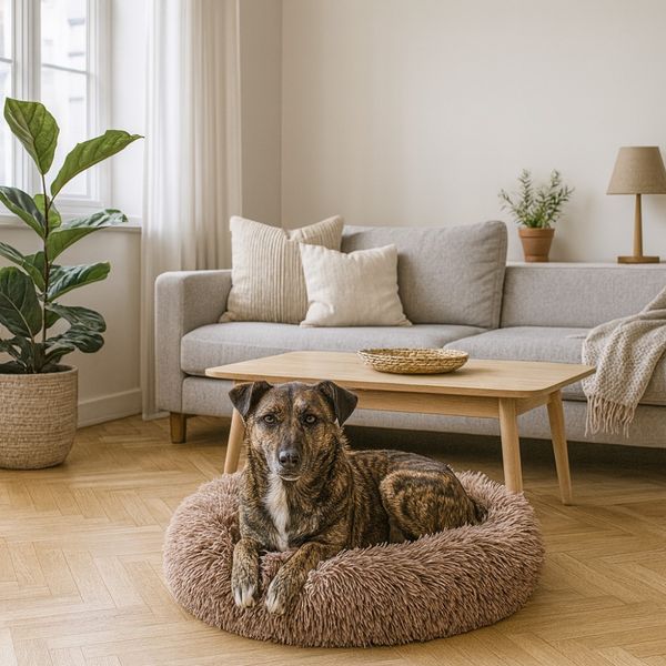 Hovedbilde Brun khaki donut hundeseng - Fluffy rund hunde - og katteseng, flere str