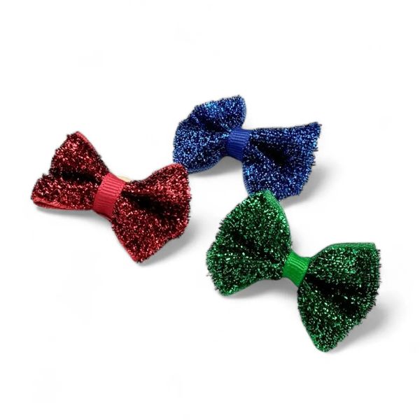 Hovedbilde 3pk ensfarget enkel pelssløyfe med glitter