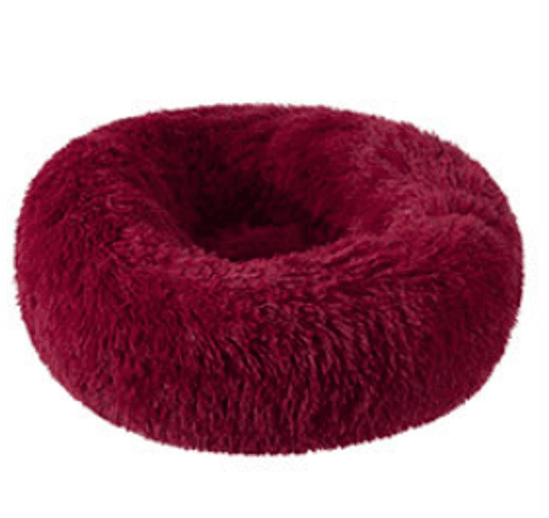 Burgunder donut hundeseng - Fluffy rund hunde - og katteseng, 2 str