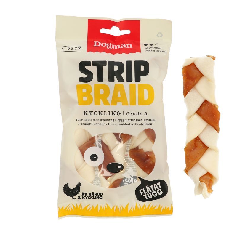 3pk Small Chicken strip flettet tygg til hund 