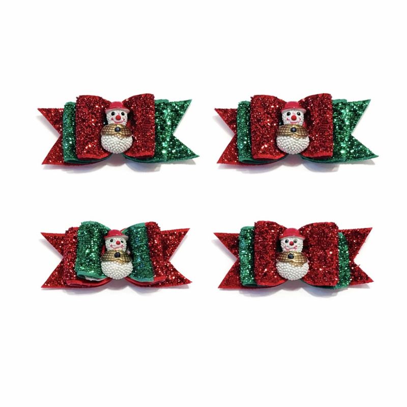 4pk Julete glitrende pelssløyfe med snømann