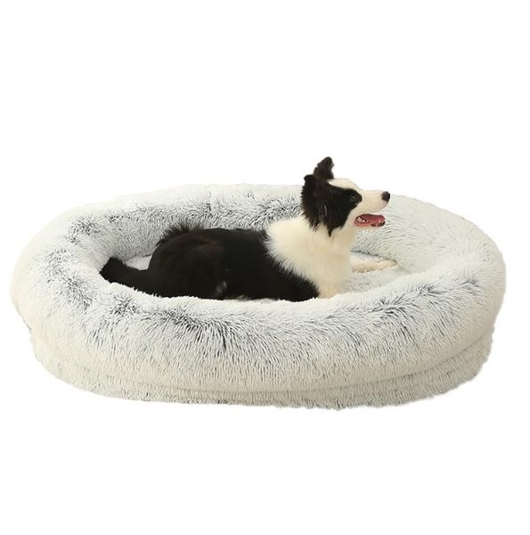 Hovedbilde Lys grå oval fluffy ortopedisk hundeseng - 2 str