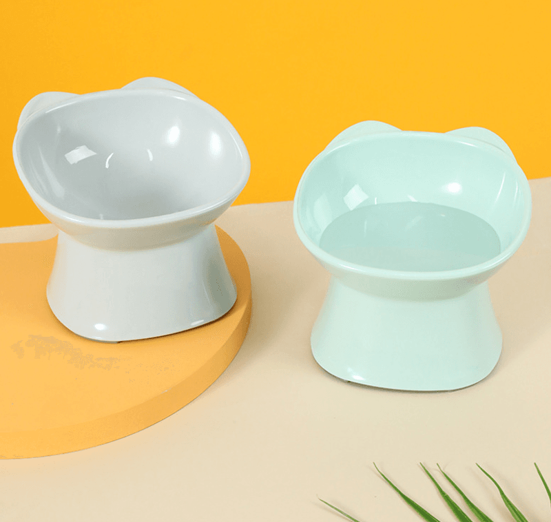 Gråblå ergonomisk opphøyet designskål til katt