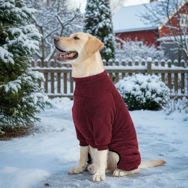 Hovedbilde Dyp rød fleece overall til mellomstore og store hunder