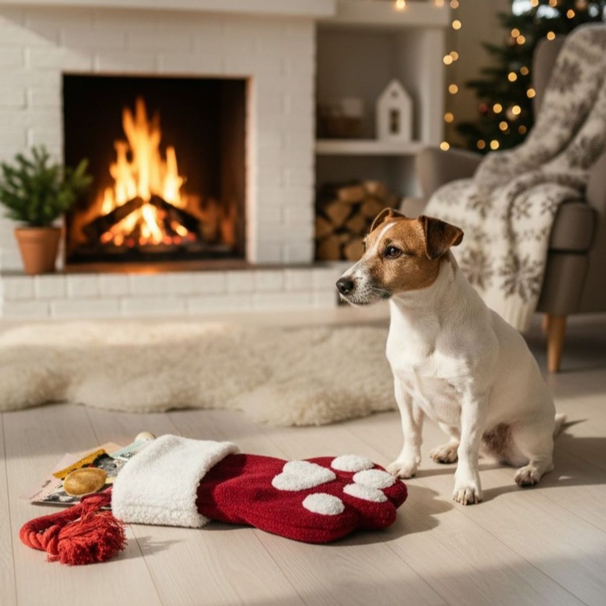 Rød julestrømpe til hund og katt - fylles med favoritter