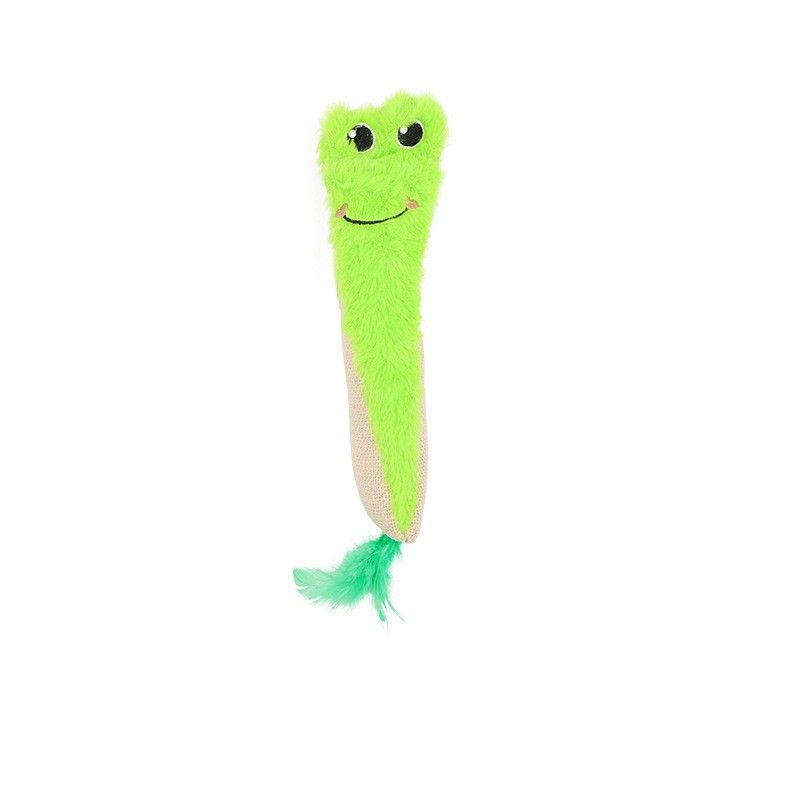 Lang sisal og plush Katteleke med fjær - 33cm